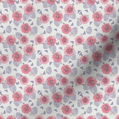 MINI Hibiscus Surf Summer fabric - checkerboard, trendy, skate girls