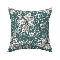 Gracelyn - Hand Drawn Botanical Floral Teal Ivory Regular Scale