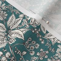 Gracelyn - Hand Drawn Botanical Floral Teal Ivory Small Scale