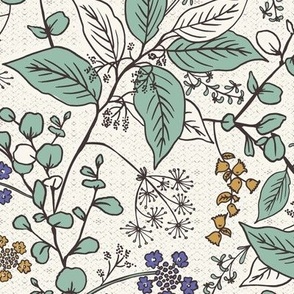 Gracelyn - Hand Drawn Botanical Floral Ivory Multi Regular Scale