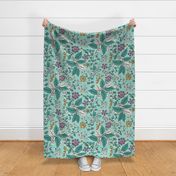 Gracelyn - Hand Drawn Botanical Floral Aqua Multi Large Scale