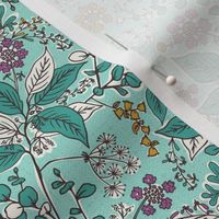 Gracelyn - Hand Drawn Botanical Floral Aqua Multi Small Scale