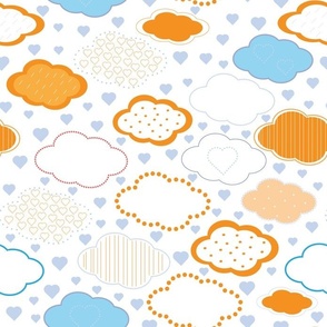 Colorful Clouds - Sky Nursery Wallpaper Kids Orange Baby Blue Storm Rain Sky Blue Hearts Valentine Love Playful Whimsical