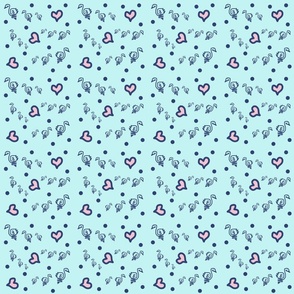 duck family blue pink hearts pattern