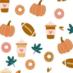 Small Fall Favorites Pumpkin Spice Latte Football Donuts Leaves cute seasonal on white