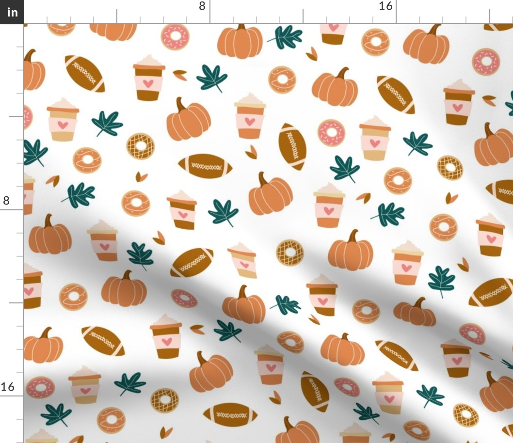 Small Fall Favorites Pumpkin Spice Latte Football Donuts Leaves cute seasonal on white