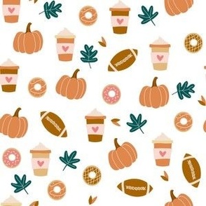 Tiny Fall Favorites Pumpkin Spice Latte Football Donuts Leaves cute seasonal on white