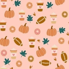 Tiny Fall Favorites Pumpkin Spice Latte Football Donuts Leaves cute seasonal on pink