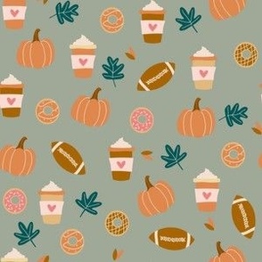 Tiny Fall Favorites Pumpkin Spice Latte Football Donuts Leaves cute seasonal on sage green