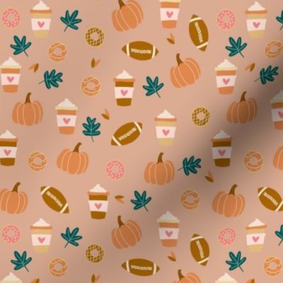 Tiny Fall Favorites Pumpkin Spice Latte Football Donuts Leaves cute seasonal on tan