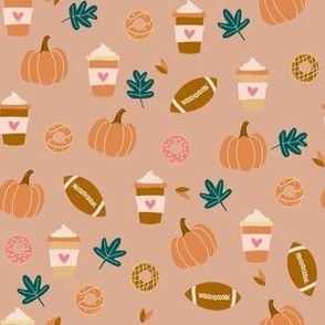 Tiny Fall Favorites Pumpkin Spice Latte Football Donuts Leaves cute seasonal on tan
