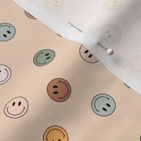 Tiny Micro Boho Smiley Faces in Neutral Beige Yellow Sage Green Brown