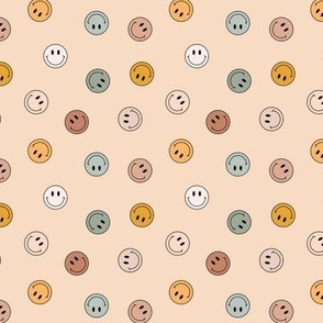 Tiny Micro Boho Smiley Faces in Neutral Beige Yellow Sage Green Brown