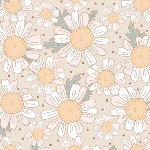 Boho Retro Daisies in Muted Beige