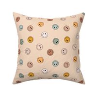 Small Boho Smiley Faces in Neutral Beige Yellow Sage Green Brown