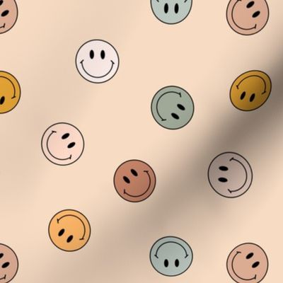 Small Boho Smiley Faces in Neutral Beige Yellow Sage Green Brown