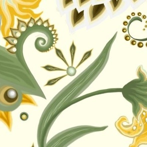 Untamed Bohemian Floral on a cream background, large scale