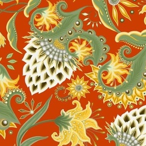 Untamed Bohemian Floral on a cayenne red background
