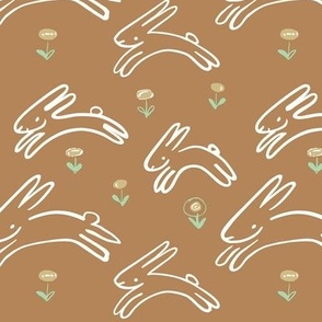 Rabbits Leaping with Spring Flowers, Milk Chocolate Brown