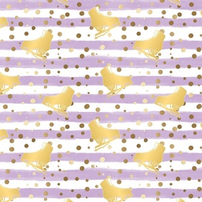 Figure Skates Design in Gold with Gold Dots and Watercolor Stripes in Lavender