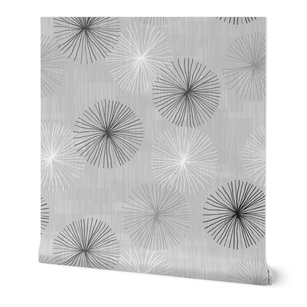 Dandelions Light Grey Grayscale by Friztin