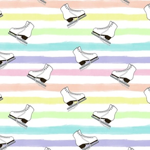 Figure Skates Design and Watercolor Stripes in Pastel Rainbow