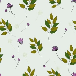 Wild Clovers on Pale Mint - Purple - Green - Wild Flowers - Summer - medium