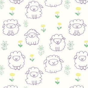 Little Lambs in the Meadow, Purple, Green, Yellow