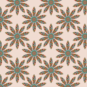 Petal Mandala Mid-Century Modern Scandi Folk Floral in Retro Boho Colours on Cream - SMALL Scale - UnBlink Studio by Jackie Tahara