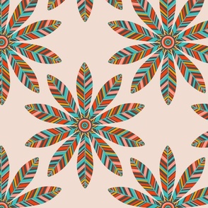 Petal Mandala Mid-Century Modern Scandi Folk Floral in Retro Boho Colours on Cream -MEDIUM Scale - UnBlink Studio by Jackie Tahara