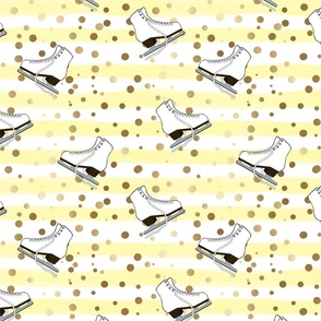 Figure Skates Design, With Gold Dots and Watercolor Stripes in  Yellow