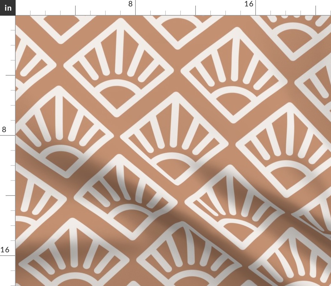 Art Deco Sun Block Print | Medium Scale | Apricot Orange, Bright White