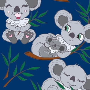 Koala Love on Midnight Blue Background