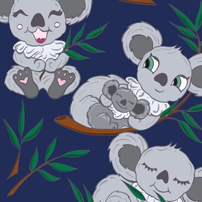 Koala Love on Navy Background 
