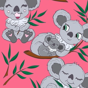 Koala Love on Bubblegum Background