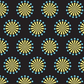 Digital floral, neon yellow and blue on black