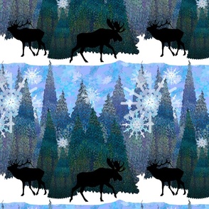 Moose and Elk in Snowy Forest