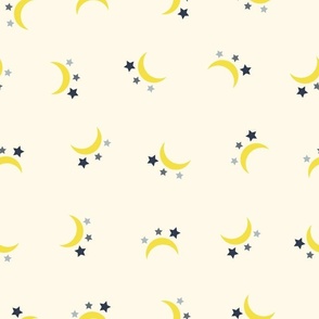 Moon and Stars - Pale Yellow Background 