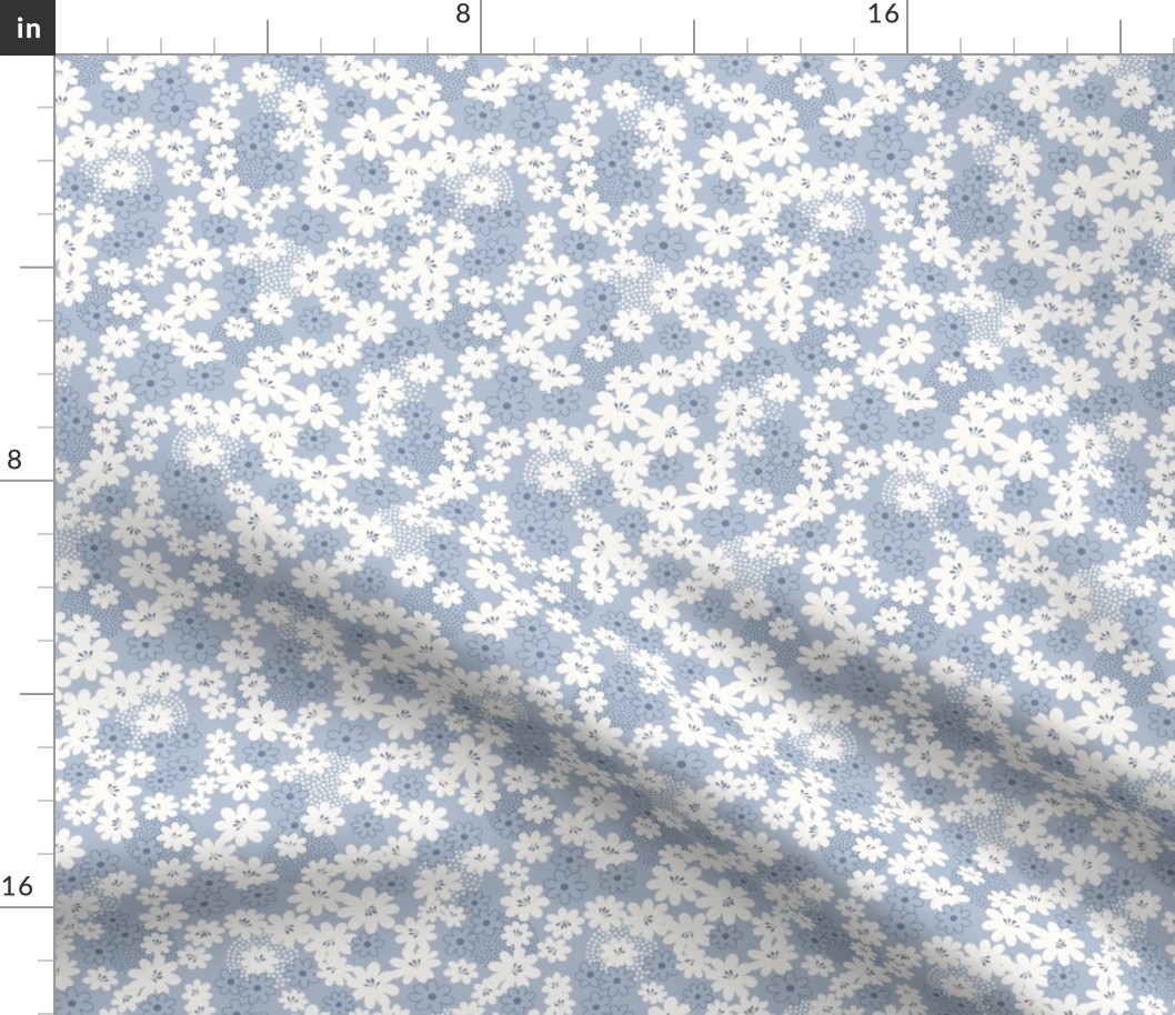 Iona Floral: Dusty Blue & Cream Ditsy, Toss, Scatter