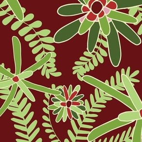 Bromeliads & Ferns: Maroon & Forest