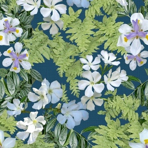 White Oleander, Lilies & Ferns on Aqua