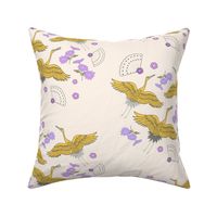 Wings of Peace (golden cranes) motif - cream beige, medium 