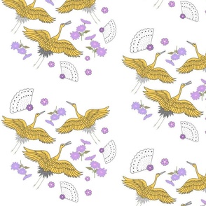 Wings of Peace (golden cranes) motif - white, medium 