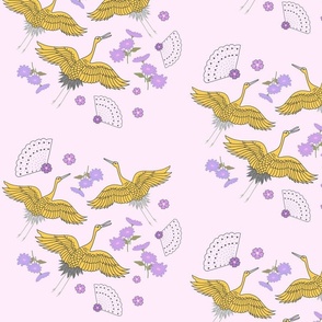 Wings of Peace (golden cranes) motif - soft lilac, medium 