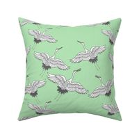 Cranes in Flight (Flock) - celadon green, medium 