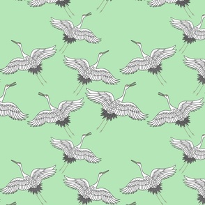 Cranes in Flight (Flock) - celadon green, medium 