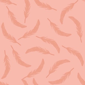 Floating Feathers - Salmon Pink on Blush, large scale