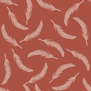 Floating Feathers - Khaki on Red, large scale