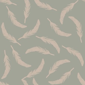 Floating Feathers - Khaki on Mint, large scale