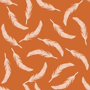 Floating Feathers - Orange on White, large scale